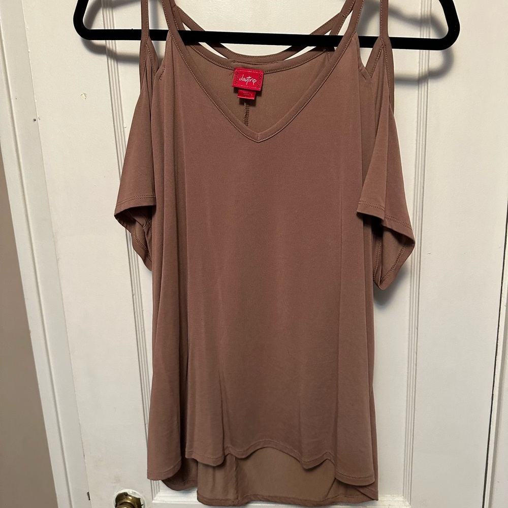 Daytrip  Taupe Cold Shoulder Women's Top
